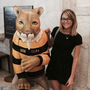 Black A-line dress with colorful specks